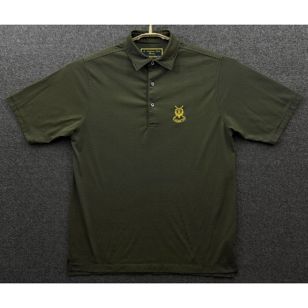 St Andrews Links Polo Shirt Mens Medium Green Yellow‎ Stripe Performance Golf